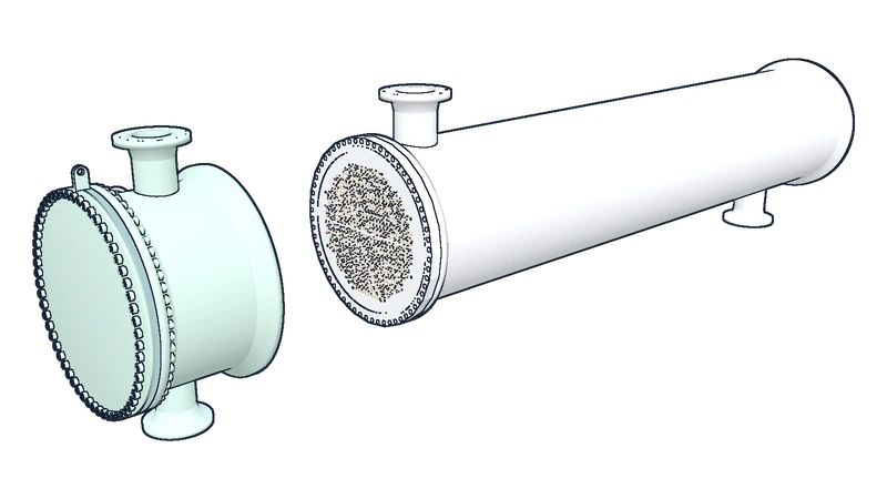 Stage 6, front end attachment: line drawing of the reference exchanger at this stage, with the part being worked on shaded mint.